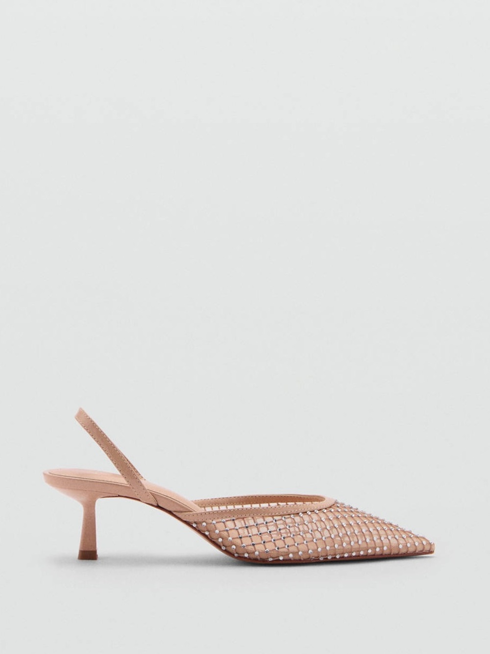 MANGO Heeled Mesh Slingback Kitten Heels Shoes Nude EU 37 US 6.5 NWT - Picture 2 of 9